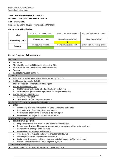 engineering progress report template